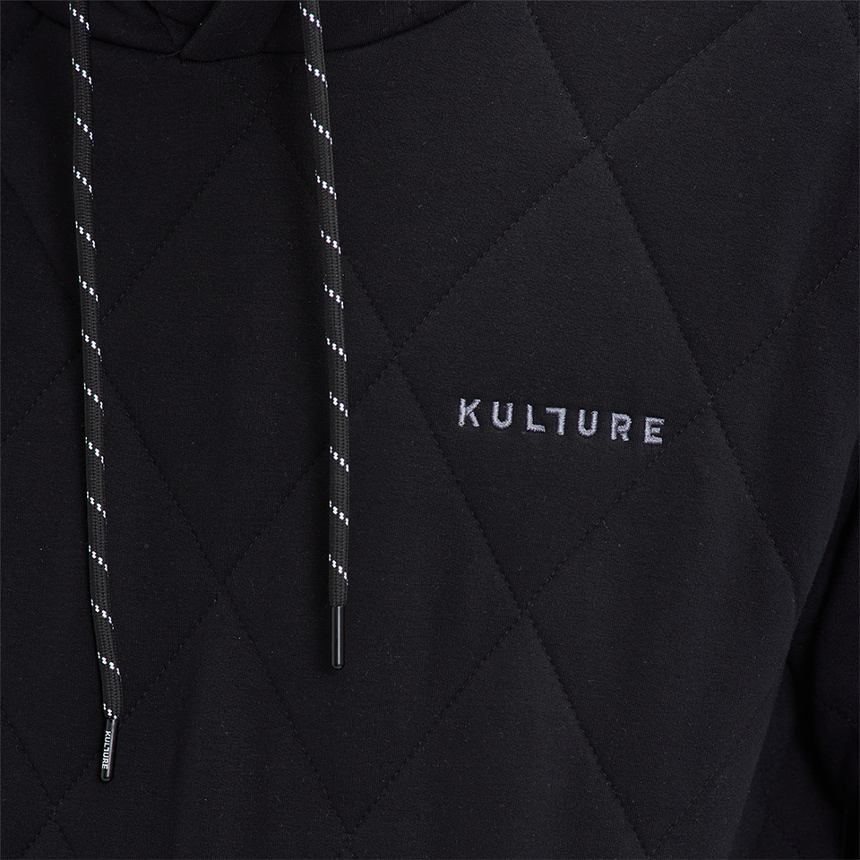 A Kulture JFK V1 Quilted Hoodie with the word kulture printed on it.