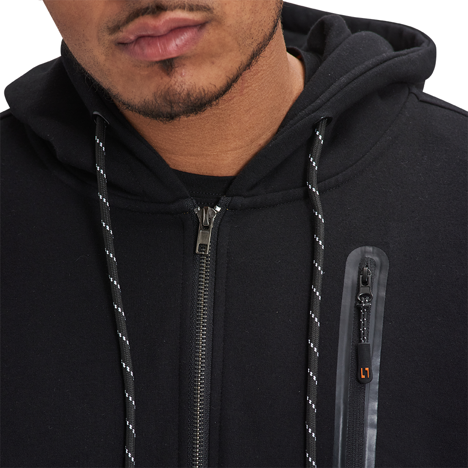 A man wearing a Kulture SFO V1 Full-Zip Hoodie.